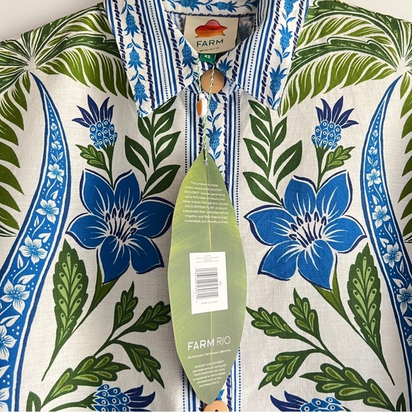 FARM Rio Off-White Tropicance Lenzing Ecovero Euroflax Chemise Top Size XS NWT - Picture 10 of 15